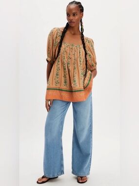 Free People Santorini Printed Tunic | NWT | Size S | Orange Combo